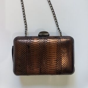 Inge Christopher Yasmine Minaudiere Clutch Purse Bronze Snakeskin Leather